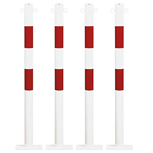 4x ROBUSTO Kettenpfosten-Set, rot/w, aufdübeln, Stahl, Ø 6 cm, 100 cm, Art.-Nr. 71679 | Absperrpfosten | Absperrpoller | Stahlrohrpoller