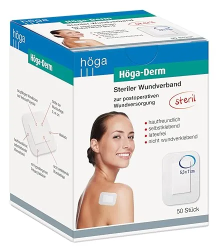 Höga Derm Pflaster 53mmx70mm steril - 50 Stück - Sterile Pflaster für Wundversorgung, ideal für schnelle und hygienische Heilung von kleinen Verletzungen.