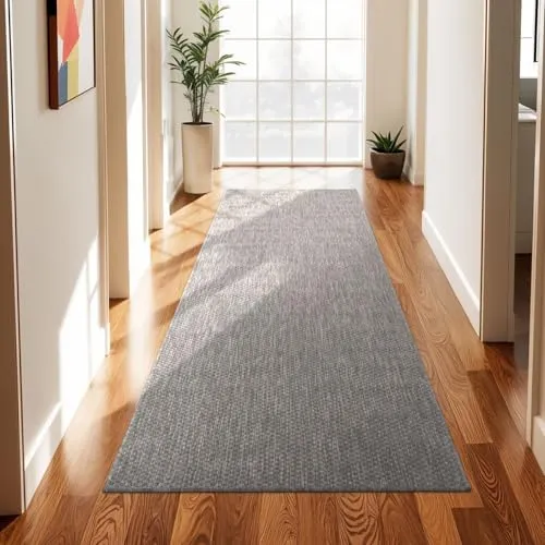 TT Home Teppich Für Outdoor Küchenteppich Balkon Terrasse Unifarbenes Design Modern, Farbe:Grau, Größe:80x250 cm