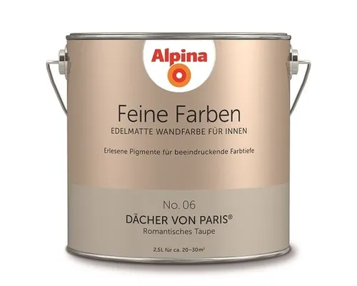 ALPINA Feine Farben Dächer von Paris 2,5L - Wandfarbe in noblem Graubraun - Hochwertige Wandfarbe für den Innenbereich, ideal für Esszimmer. Wasserbasierend, matt und in edlem Graubraun für eine stilvolle Atmosphäre.