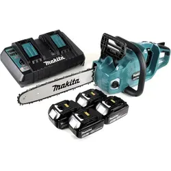 Makita DUC 355 PT4 Akku Kettensäge 36V - Sägen, leistungsstarke 36V Brushless Technologie für effizientes Schneiden und bis zu 4x 5,0 Ah Akkus für lange Einsatzzeiten.