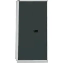 BISLEY Flügeltürenschrank Universal, 4 Fachböden, 5 OH, Metall, Lichtgrau & Anthrazitgrau - Schränke für das Heimbüro mit hoher Belastbarkeit von 75 kg pro Fachboden, ideal für stabile Aufbewahrung von Werkzeugen oder Akten, sofort einsatzbereit ohne Montage.