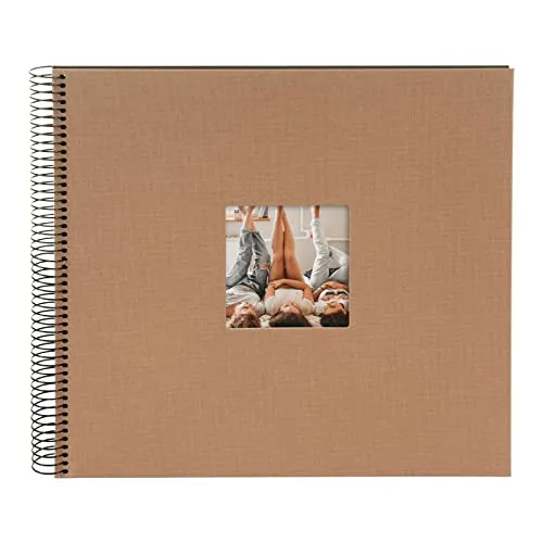 goldbuch 25 419 Spiralalbum mit Bildausschnitt, Bella Vista, Foto Album 35 x 30 x 1,5 cm - Spirale ⌀ 2,8 cm, Erinnerungsalbum aus Leinen, 40 schwarze Seiten, Fotobuch zum Selbstgestalten, Haselnuss