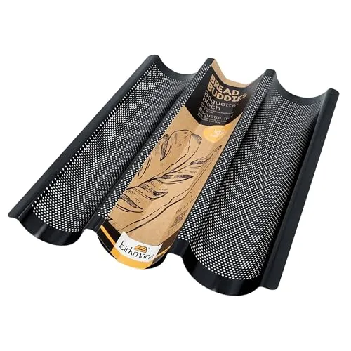 Birkmann, Bread Buddies, Baguette Blech, perforierte Baguetteform aus Karbonstahl für 3 Baguettes mit Antihaftbeschichtung und Rezeptidee, 331006