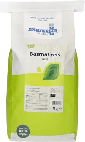 Basmatireis Weiß 5kg - Aromatischer Reis aus dem Himalaya, ideal als Beilage oder Basis für verschiedene Gerichte, perfekt für Familien und Vorratshaltung.