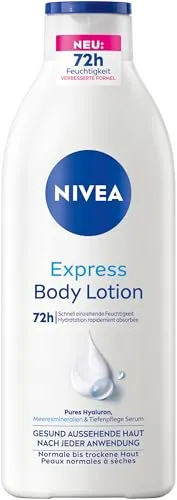 NIVEA Express Body Lotion, extra schnell einziehende Körperlotion, Körpercreme mit purem Hyaluron, Meeresmineralien und NIVEA Tiefenpflege Serum (400 ml)