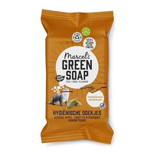 Marcel's Green Soap – Hygienische Reinigungstücher Sandelholz & Kardamom – Wischtücher – Mikroplastikfreie Formel – Vegan – 60 Stück