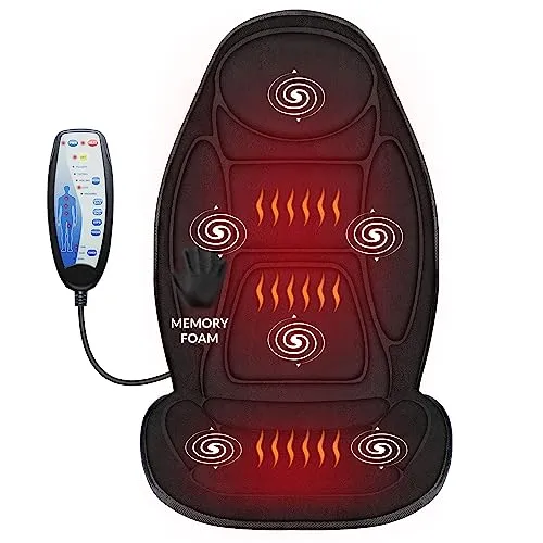 Snailax Memory-Schaum Massagesitzauflage mit Wärme, Massageauflage mit Vibrationmassage für Rücken Nacken, Rückenmassagegerät für Hause Büro, Sitzkissen, Geschenke für Männer/Frauen, Schwarz