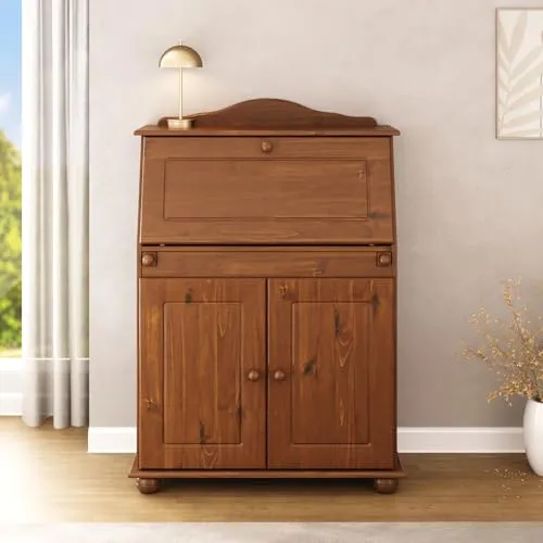 IDIMEX Sekretär David Colmar in Kastanie - Schreibtisch im Landhausstil mit viel Stauraum, gefertigt aus massivem Kiefernholz. Praktische Klappe und 2 verstellbare Einlegeböden für optimale Organisation.