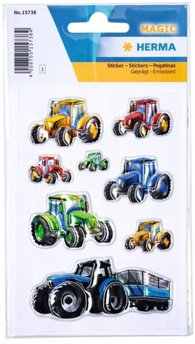 HERMA 15738 Aufkleber Traktor klein groß - 8 Stück Auto Sticker mit Trecker Motiv, ideal für kreative Projekte und Geschenke für Kinder