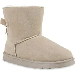 Mytrendshoe Schlupfstiefel Damen Zierperlen Stiefel Stiefeletten Warm Gefüttert 813072, Farbe: Creme, Größe: 41 - Beige - 41