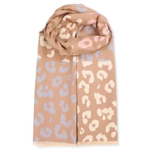 malito - Damen Schal 100% Viskose - Pashmina Stil Herz Leo Sterne Ornamente - zeitloser Winterschal modern & atmungaktiv - basic Überwurf Stola S606 - (Leo-hellbraun-creme)