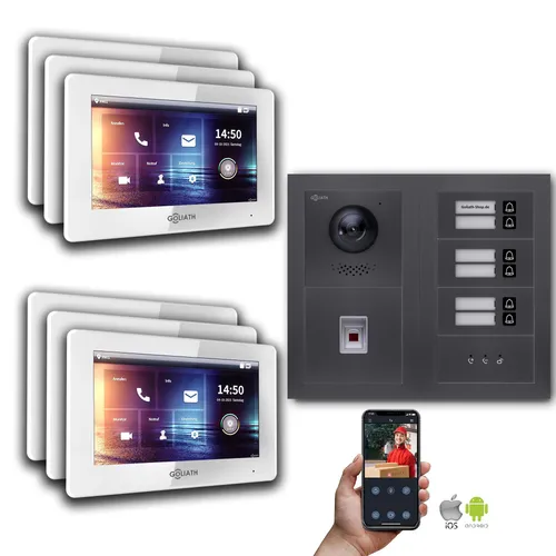 Goliath IP Video-Türsprechanlage 7-Zoll für 6-Familienhäuser - Moderne Video-Türsprechanlage mit Touchscreen und Full HD, ideal für private und gewerbliche Nutzung. Unterstützt Smart-Home-Systeme und bietet 5 Klingeltöne.