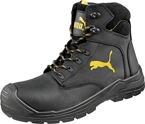 PUMA Sicherheitsschuhe S3 BORMEO BLACK MID 630411 - Arbeitsschuhe & -stiefel, robuste und bequeme Sicherheitsstiefel aus Vollrindleder, durchtrittsicher und atmungsaktiv für optimale Sicherheit bei der Arbeit.