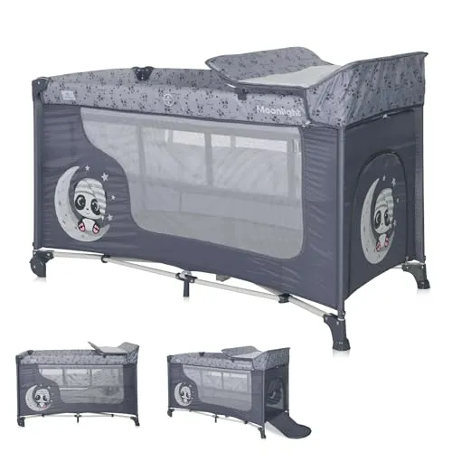 Lorelli 3 in 1 Babybett und Laufstall Moonlight - Vielseitiges Reisebett und Laufstall, geeignet ab Geburt bis 11 kg, mit zwei Ebenen und seitlichem Reißverschluss für einfachen Zugang, inklusive Wickelauflage und Tragetasche.