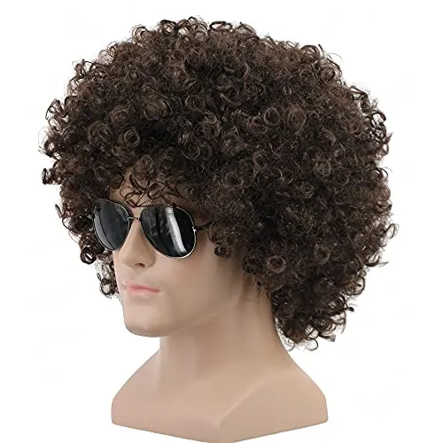 Yuehong Kurze Dunkelbraun Lockige Afro Perücke Flauschige 70er 80er Jahre Disco Cosplay Party Perücke mit Hitzebeständige Synthetische Fasern für Unisex Männer Frauen (Dunkelbraun)