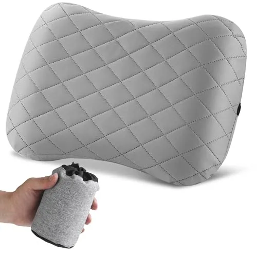 BUCOMTU Aufblasbares Kissen,Camping Kissen,Reisekissen,Camping Kissen Aufblasbar,Nackenkissen Aufblasbar,Abziehbarem Kissenbezug für Outdoor,Zuhause (Grau)