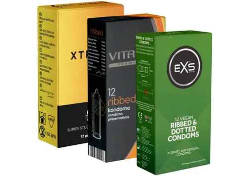 Kondomotheke Kondome Peaks & Valleys Mix 3 Packungen stimulierende Kondome, insgesamt, 36 St., Kondome Probierset, Kondome mit Rippen und Noppen, Orgasmus-Kondome zum schneller Kommen