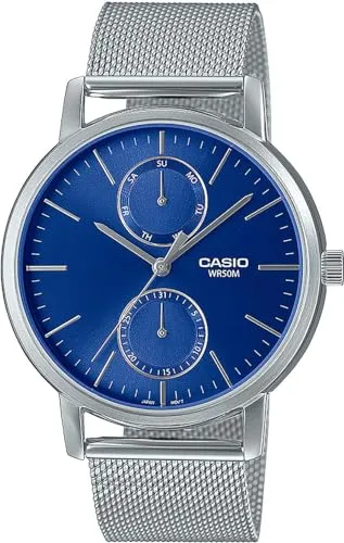 Casio Herrenuhr MTP-B310M-2AVEF - Elegante Armbanduhr mit Milanaise Armband - Armbanduhren mit 5 ATM wasserdicht, blauem Ziffernblatt und langlebigem Quarzwerk für präzise Zeitmessung. Ideal für stilbewusste Herren.
