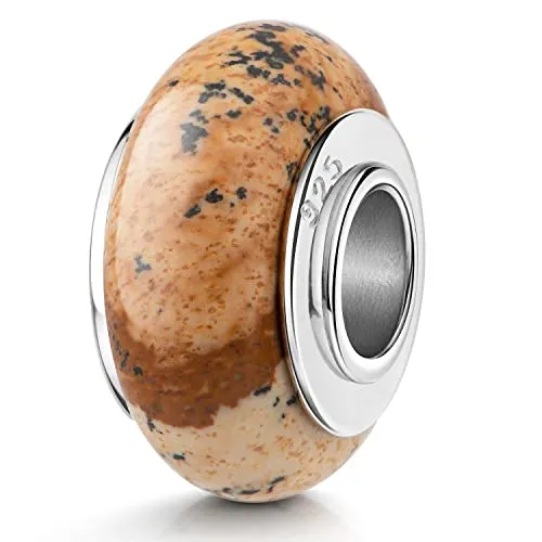 Materia Naturstein Charm Anhänger Silber 925 - Landschaftsachat Bead in Braun - Bead Charms für Damen, aus hochwertigem Landschaftsachat und 925 Sterling Silber, ideal für individuelle Schmuckkreationen. Maße: 8 x 13mm, perfekt für Armbänder und Ketten.