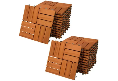 Casaria Holzfliesen 22x Akazie Mosaik, Terrassenfliesen 1-6m² Balkon Garten Klicksystem Verschiedene Muster