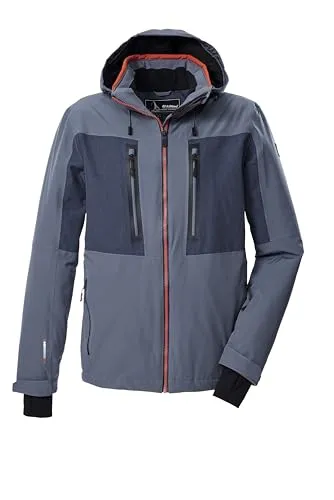 Skijacke KILLTEC KSW 47 MN SKI JCKT - Sportliche Herren Skijacke in stahlgrau, wasserdicht und atmungsaktiv mit abnehmbarer Kapuze. Ideal für den Pistenspaß dank praktischer Features und recyceltem Material.