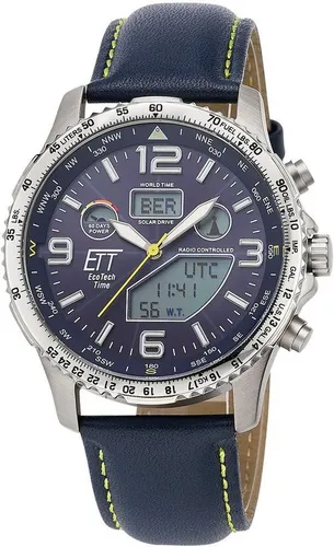 ETT Funkchronograph Professional World Timer EGT-11574-31L - Herrenuhr aus Titan mit Solar-Antrieb, bietet Stoppfunktion, Weltzeit und ist bis 10 bar wasserdicht – ideal für aktive Männer.