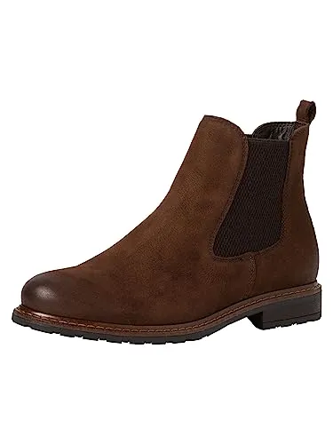 Tamaris Damen Chelsea Boots Stiefeletten Braun - Wanderschuhe aus hochwertigem Rauleder-Textil-Mix, ideal für kältere Monate. Mit rutschhemmender Laufsohle und elastischen Einsätzen für optimalen Tragekomfort und Vielseitigkeit.