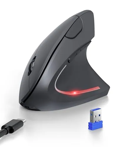 TECKNET Ergonomische Bluetooth Maus, Wiederaufladbar Kabellose Vertikale Maus (BT 5.0/3.0 + 2.4G), 6 Einstellstufen bis 4800 DPI, Optische Leise Funkmaus mit USB-A-Empfänger, Breite Kompatibilität