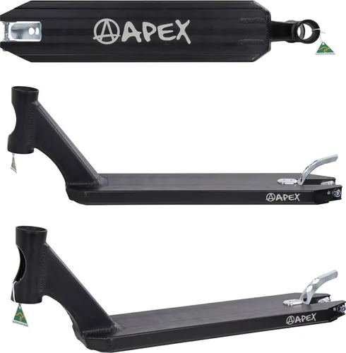 Apex Pro Stunt-Scooter Deck 580 (49cm) schwarz - Cityroller von Apex Scooters Australia, gefertigt aus robustem T6 Aluminium. Ideal für Tricks und Grindings, bietet es optimale Stabilität und extra Fußraum durch das innovative Headtube Design.