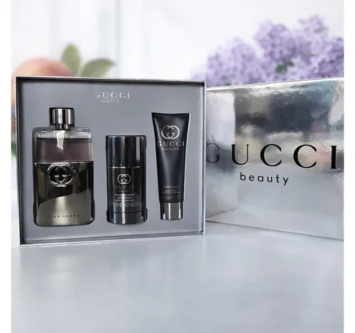 Gucci Guilty Pour Homme Set - Eau de Toilette 90 ml, Deodorant Stick 75 ml, Duschgel 50 ml - Herrendüfte Set mit orientalisch-holzigem Duft, ideal für den modernen Mann, der Eleganz und Charisma ausstrahlen möchte.