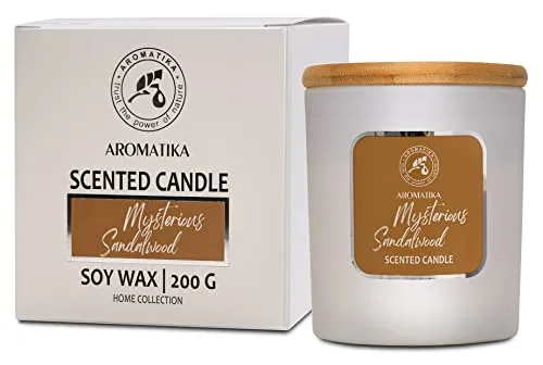 Aroma Kerze Sandelholz 200 g - Aromatherapie Sojawachs Kerzen mit Sandelholzöl - Vegan Soja Wachs mit Ätherischen Ölen - Kerzengeschenk - Duftkerze im Glas - bis zu 45 Stunden Brenndauer
