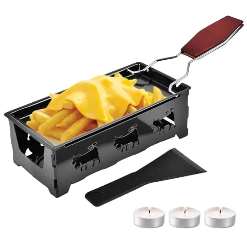 Teelicht Raclette Set, Mini Raclette für Käse mit Teelicht mit Spachtel | Kleines Raclette, Teelicht Raclette mit Praktischem Spachtel zum Schmelzen von Käse oder Schokolade ideal als Single