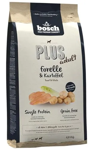 bosch HPC PLUS Adult Forelle & Kartoffel | Hundetrockenfutter für ausgewachsene Hunde aller Rassen | Single Protein | grain-free | 1 x 1 kg