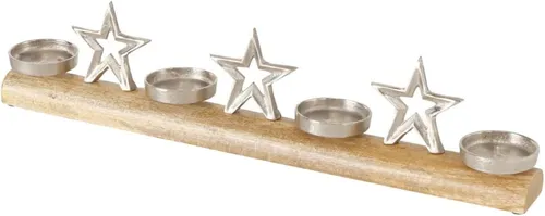 Advent Kerzenhalter Weihnachten aus Mango Holz, Handarbeit - Kerzenhalter für stilvolle Weihnachtsdekoration, handgefertigt aus Mango Holz, ideal für flammenlose Kerzen, Pflegeleicht und zeitgenössisches Design.