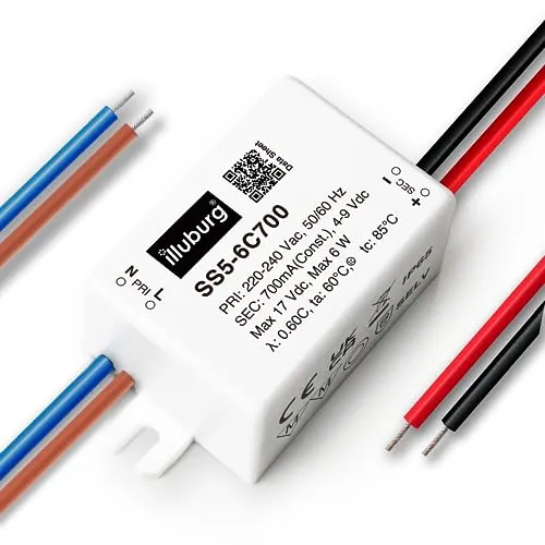 illuburg LED Trafo Wasserdicht IP65 700mA Konstantstrom 3W - 6W Flackerfrei Kompakt 53x27x21mm LED Netzteil Treiber Transformator Driver