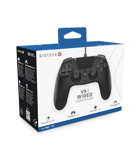 Gioteck VX4 Controller Cablato für PlayStation 4 - Komfortabel und Präzise - PlayStation 4 Controller mit Schnellfeuerauslöser und rutschfesten Thumb-Sticks für blitzschnelle Leistung. Ideal für lange Gaming-Sessions.