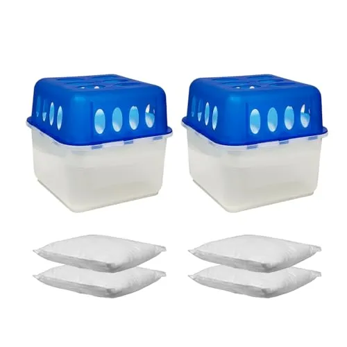 4X Luftentfeuchter Feuchtigkeits-Stopper mit Nachfüll-Beutel Granulat - Raumentfeuchter Raum Luft Trockner Entfeuchter wiederverwendbar nachfüllbar ohne Strom