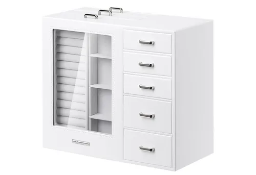 Yorbay Schmuckkasten mit 8 Schubladen - Schmuckkästen mit elegantem Glasfenster und 8 Fächern, perfekt zur stilvollen Aufbewahrung von Halsketten, Ringen und mehr.