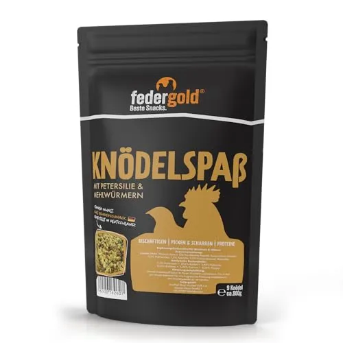 federgold Knödelspaß für Wachteln & Hühner – Natürlicher Snack mit Mehlwürmern, Kräutern & Saaten | Artgerechte Beschäftigung & Pick-Spaß für glückliche Tiere