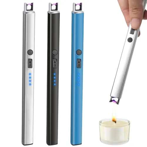 Lichtbogen Stabfeuerzeug USB Aufladbar Elektrisches Feuerzeug Lang Sicherheitsschloss Tragbare Winddichte Flammenlose für Yankee Kerzen, Grill, Herd, Camping, Kamin, 3PCS
