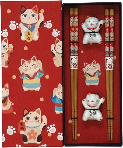 JADE TEMPLE Essstäbchenset Maneki Neko Bänkchen rot - 1 Set von JADE TEMPLE