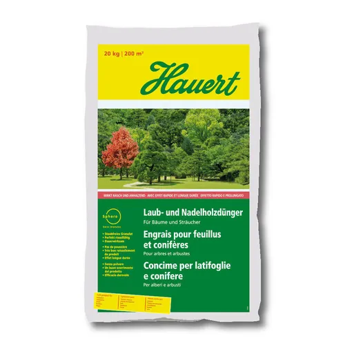 Hauert HBG Dünger 106420 - Laub- und Nadelholzdünger 20 kg - Dünger für Sträucher und Hecken mit kraftvoller Startwirkung und gleichmäßiger Langzeitwirkung. Sphero-Granulat ist staubfrei und ideal für eine nachhaltige Bodenverbesserung.