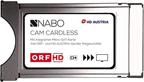 NABO CAM CARDLESS - CI-Modul für HD- und Pay-TV - CI-Modul zur Entschlüsselung von HD- und Pay-TV über Satellit, einfach einstecken und alle österreichischen Sender in brillanter HD-Qualität genießen, keine ORF-Karte nötig, kompatibel mit CI+-zertifizierten Geräten.