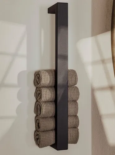 Metallbude Handtuchhalter NALI - Schwarz - Handtuchhalter aus pulverbeschichtetem Stahl, kratz-, stoß- & schlagfest, ideal für modernes Badezimmerdesign und hohe Stabilität bis 30 kg.