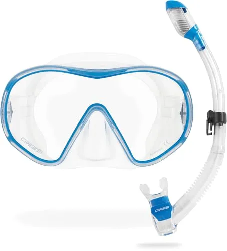 CRESSI F-Dual + Supernova Dry Combo Clear/Blue - Tauchmaske und Trockenschnorchel Set zum Schnorcheln und Gerätetauchen, Klar/Blau, Einheitsgröße, Unisex