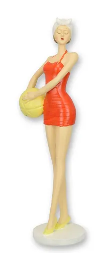 Aubaho Dekoobjekt Figur Strandmädchen mit Ball - Charmante Harzfigur eines Retro-Strandmädchens – ideal für Liebhaber des Vintage-Stils. Diese detailreiche Dekoration bringt nostalgisches Flair in Ihre Räume und ist ein echter Blickfang.
