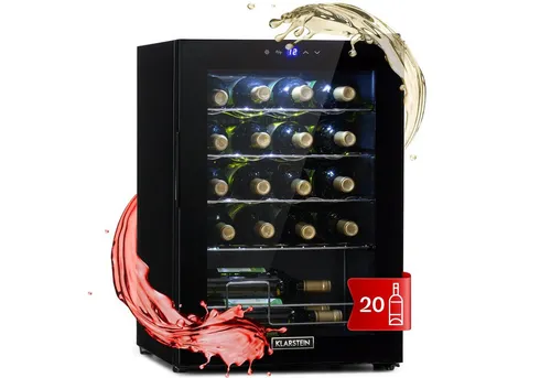 Klarstein Weinkühlschrank Shiraz 20 Uno - Weinkühlschrank für 20 Flaschen, sorgt für die optimale Trinktemperatur von 5-18 °C und besticht durch sein elegantes Slim-Design.