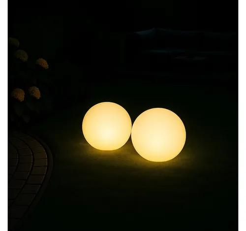 MeLiTec 2er Set Solar Gartenleuchten LK14 Kugel ⌀ 20 cm RGBW - Dekorative Leuchten mit RGBW-Funktion, ideal für stimmungsvolle Beleuchtung im Garten oder auf der Terrasse