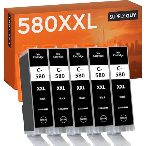 Supply Guy 580XXL PGBK Druckerpatronen kompatibel mit Canon PGI 580 XXL Schwarz für Pixma TS705 TS705a TS6350 TS6350a TS8350 TS8150 TS6351a TS6300 TR8550 TS9550 TS6150 TS6250 TR8500 (5 Patronen)